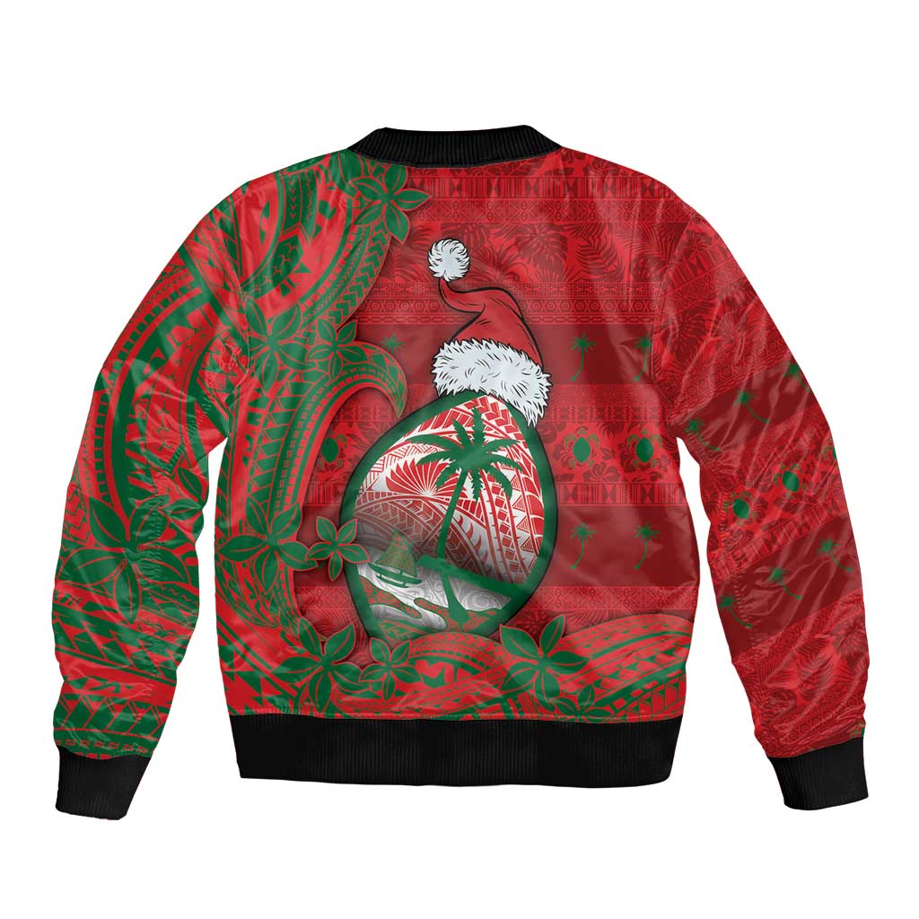 Guam Christmas Bomber Jacket Chamorro Seal Hat Santa Tribal Waves DT05 - Polynesian Pride