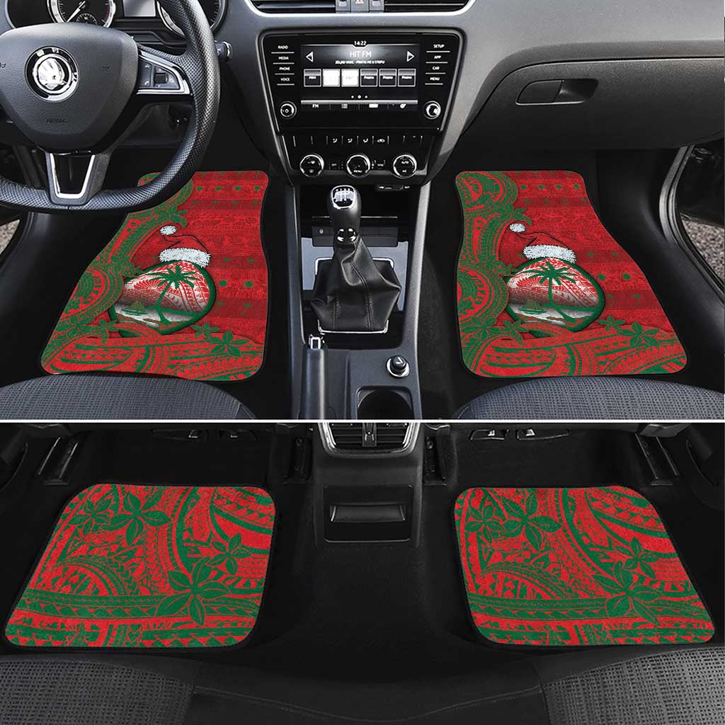 Guam Christmas Car Mats Chamorro Seal Hat Santa Tribal Waves DT05 Set 4pcs Red - Polynesian Pride