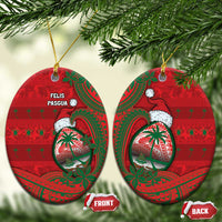 Guam Christmas Ceramic Ornament Chamorro Seal Hat Santa Tribal Waves DT05 Oval Red - Polynesian Pride