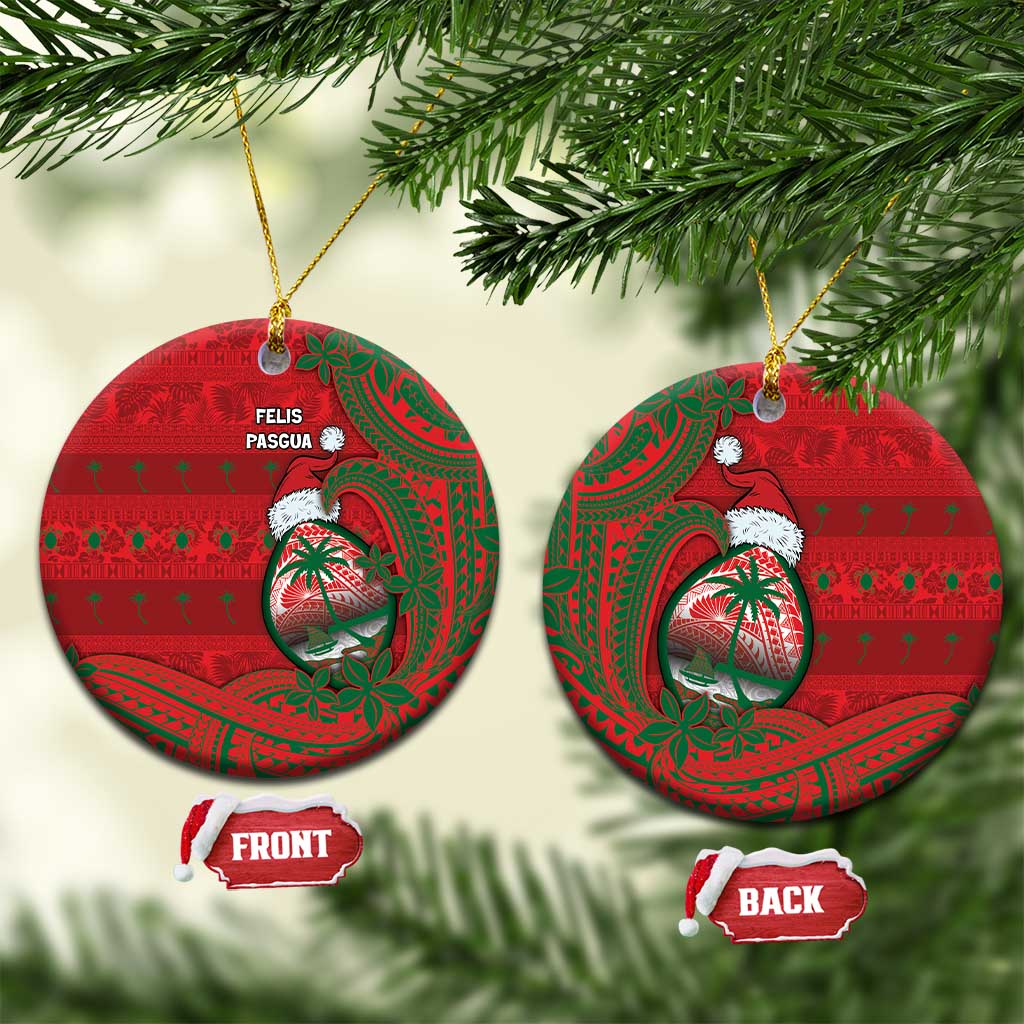 Guam Christmas Ceramic Ornament Chamorro Seal Hat Santa Tribal Waves DT05 Circle Red - Polynesian Pride