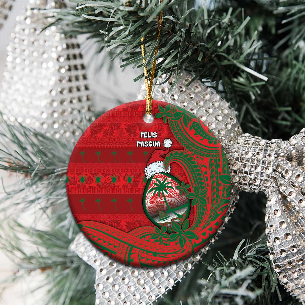 Guam Christmas Ceramic Ornament Chamorro Seal Hat Santa Tribal Waves DT05 - Polynesian Pride