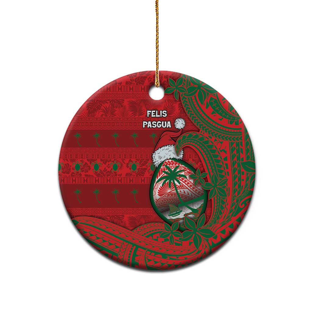 Guam Christmas Ceramic Ornament Chamorro Seal Hat Santa Tribal Waves DT05 - Polynesian Pride