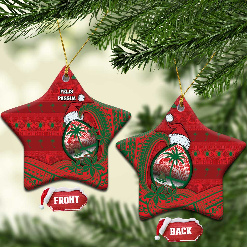 Guam Christmas Ceramic Ornament Chamorro Seal Hat Santa Tribal Waves DT05 Star Red - Polynesian Pride