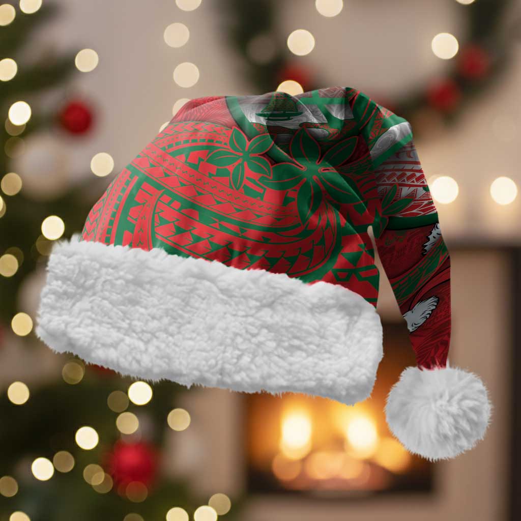 Guam Christmas Santa Hat Chamorro Seal Hat Santa Tribal Waves DT05 With Fur Red - Polynesian Pride