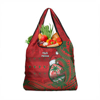 Guam Christmas Grocery Bag Chamorro Seal Hat Santa Tribal Waves DT05 1-pack One Size Red - Polynesian Pride