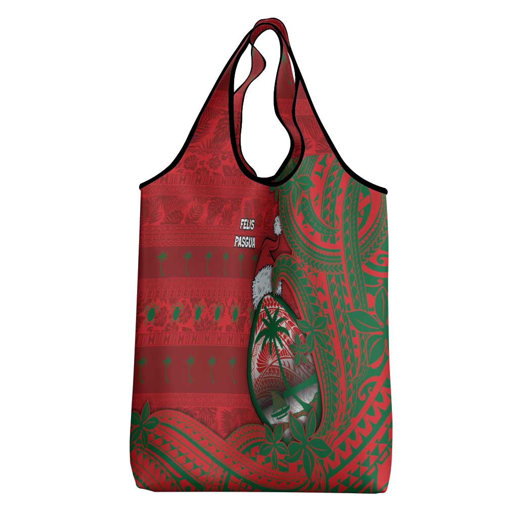 Guam Christmas Grocery Bag Chamorro Seal Hat Santa Tribal Waves DT05 - Polynesian Pride