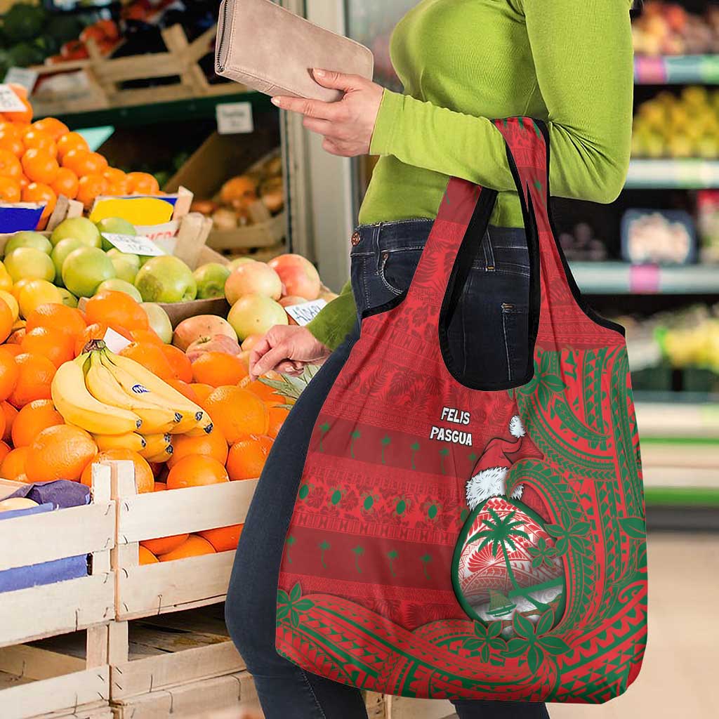 Guam Christmas Grocery Bag Chamorro Seal Hat Santa Tribal Waves DT05 - Polynesian Pride