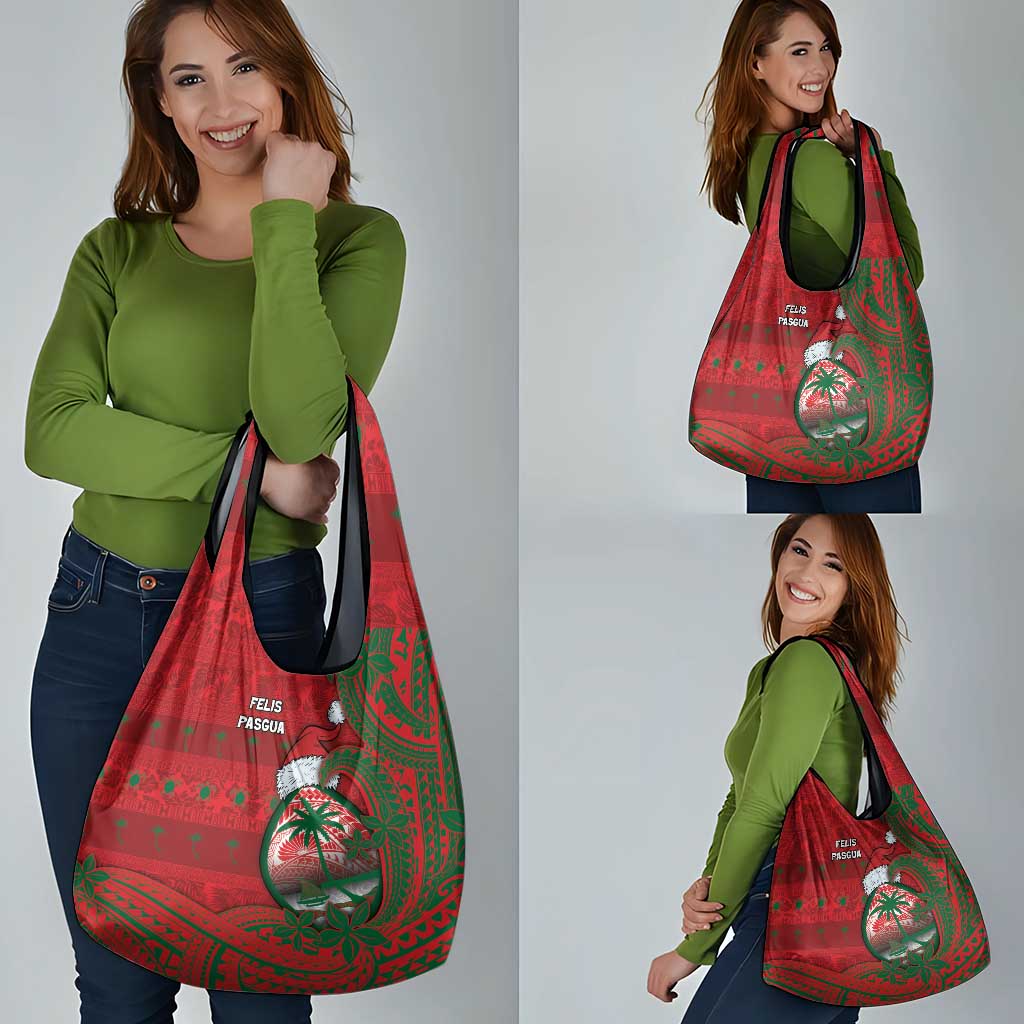 Guam Christmas Grocery Bag Chamorro Seal Hat Santa Tribal Waves DT05 - Polynesian Pride