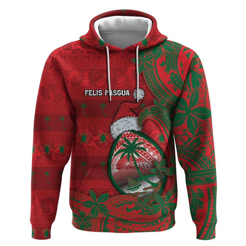 Guam Christmas Hoodie Chamorro Seal Hat Santa Tribal Waves DT05 Pullover Hoodie Red - Polynesian Pride