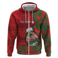 Guam Christmas Hoodie Chamorro Seal Hat Santa Tribal Waves DT05 Zip Hoodie Red - Polynesian Pride