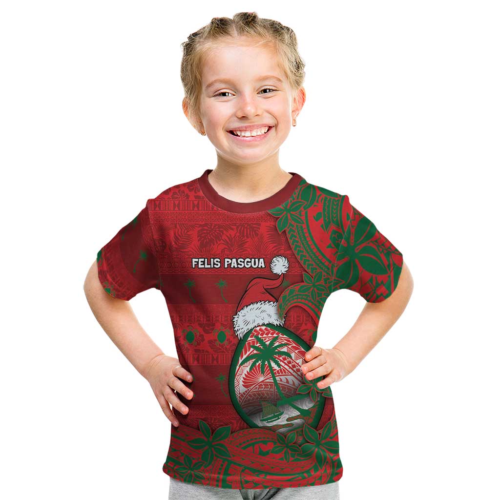 Guam Christmas Kid T Shirt Chamorro Seal Hat Santa Tribal Waves DT05 Red - Polynesian Pride