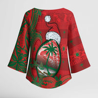 Guam Christmas Kimono Sleeve Blouse Chamorro Seal Hat Santa Tribal Waves DT05 - Polynesian Pride