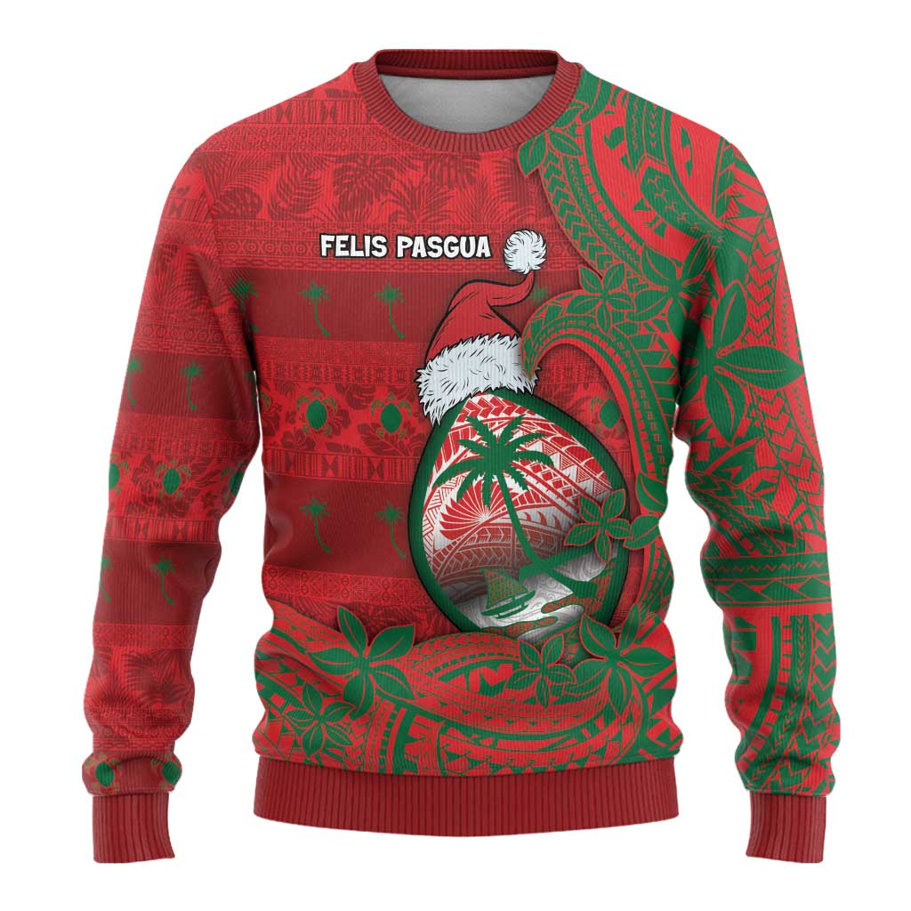 Guam Christmas Ugly Christmas Sweater Chamorro Seal Hat Santa Tribal Waves DT05 - Polynesian Pride