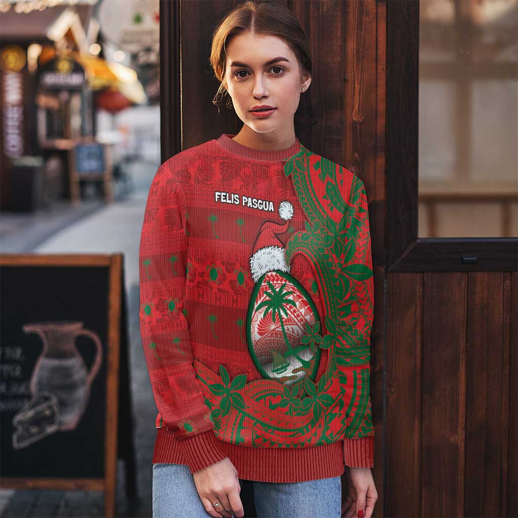 Guam Christmas Ugly Christmas Sweater Chamorro Seal Hat Santa Tribal Waves DT05 - Polynesian Pride
