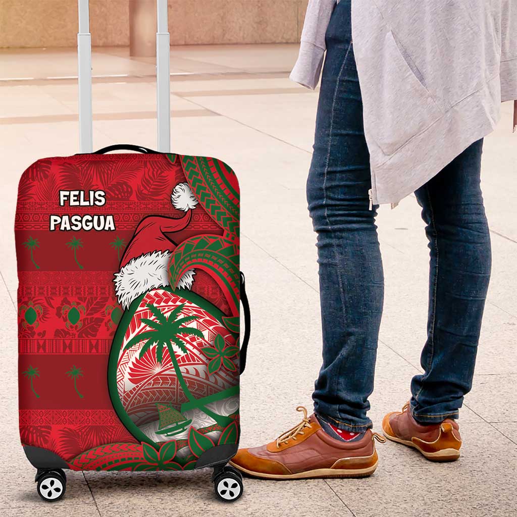 Guam Christmas Luggage Cover Chamorro Seal Hat Santa Tribal Waves DT05 Red - Polynesian Pride