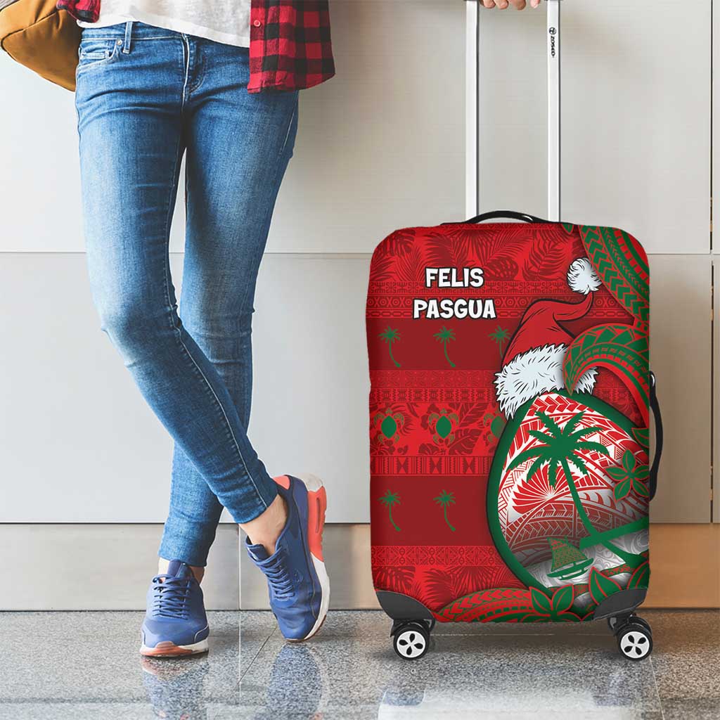 Guam Christmas Luggage Cover Chamorro Seal Hat Santa Tribal Waves DT05 - Polynesian Pride