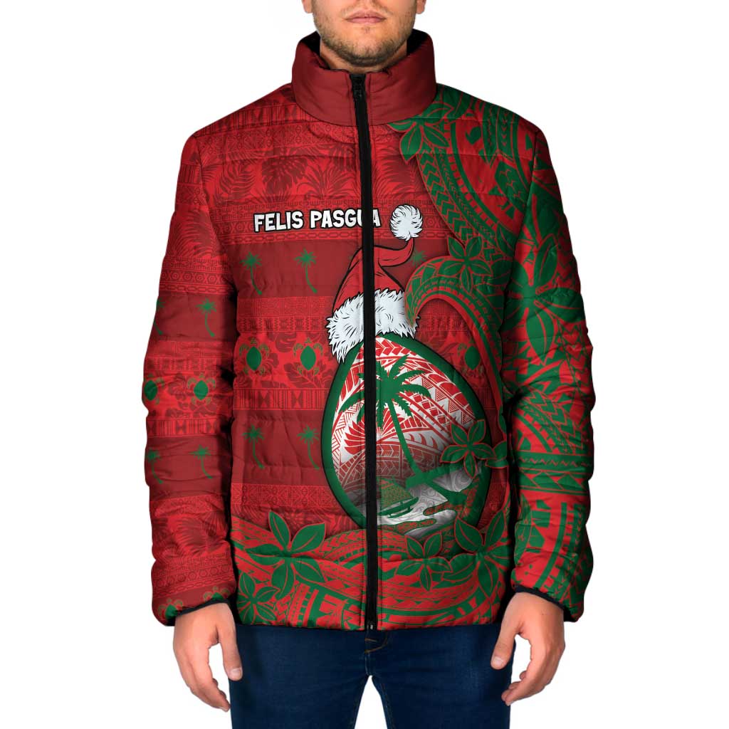 Guam Christmas Padded Jacket Chamorro Seal Hat Santa Tribal Waves DT05 Men Red - Polynesian Pride