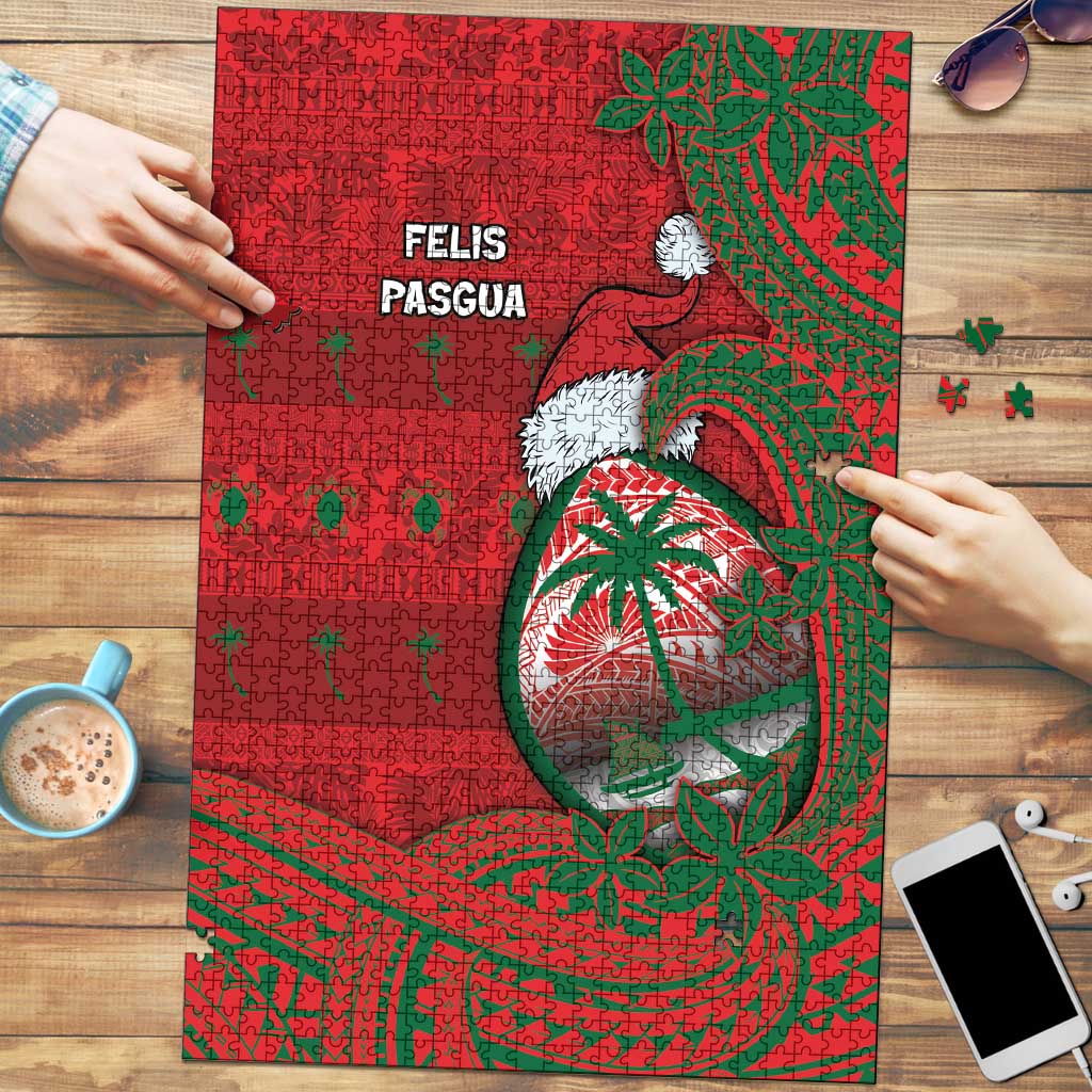 Guam Christmas Puzzle Chamorro Seal Hat Santa Tribal Waves DT05 Red - Polynesian Pride