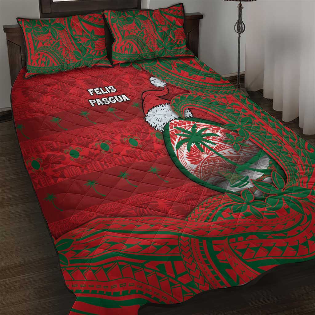 Guam Christmas Quilt Bed Set Chamorro Seal Hat Santa Tribal Waves DT05 Red - Polynesian Pride
