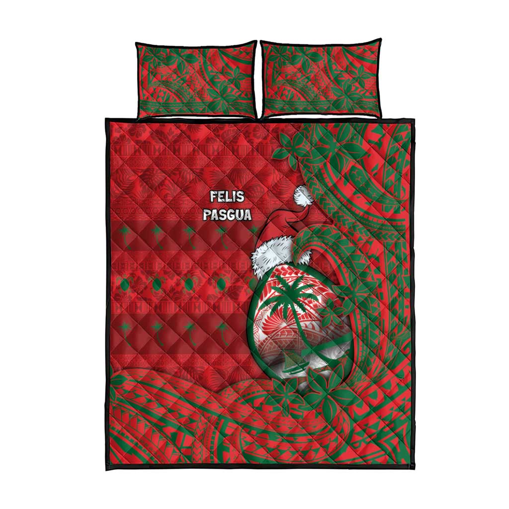 Guam Christmas Quilt Bed Set Chamorro Seal Hat Santa Tribal Waves DT05 - Polynesian Pride