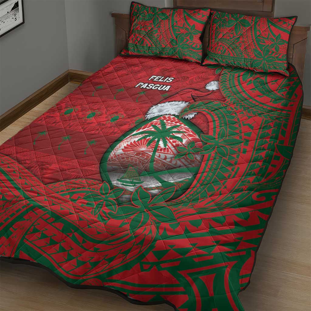 Guam Christmas Quilt Bed Set Chamorro Seal Hat Santa Tribal Waves DT05 - Polynesian Pride