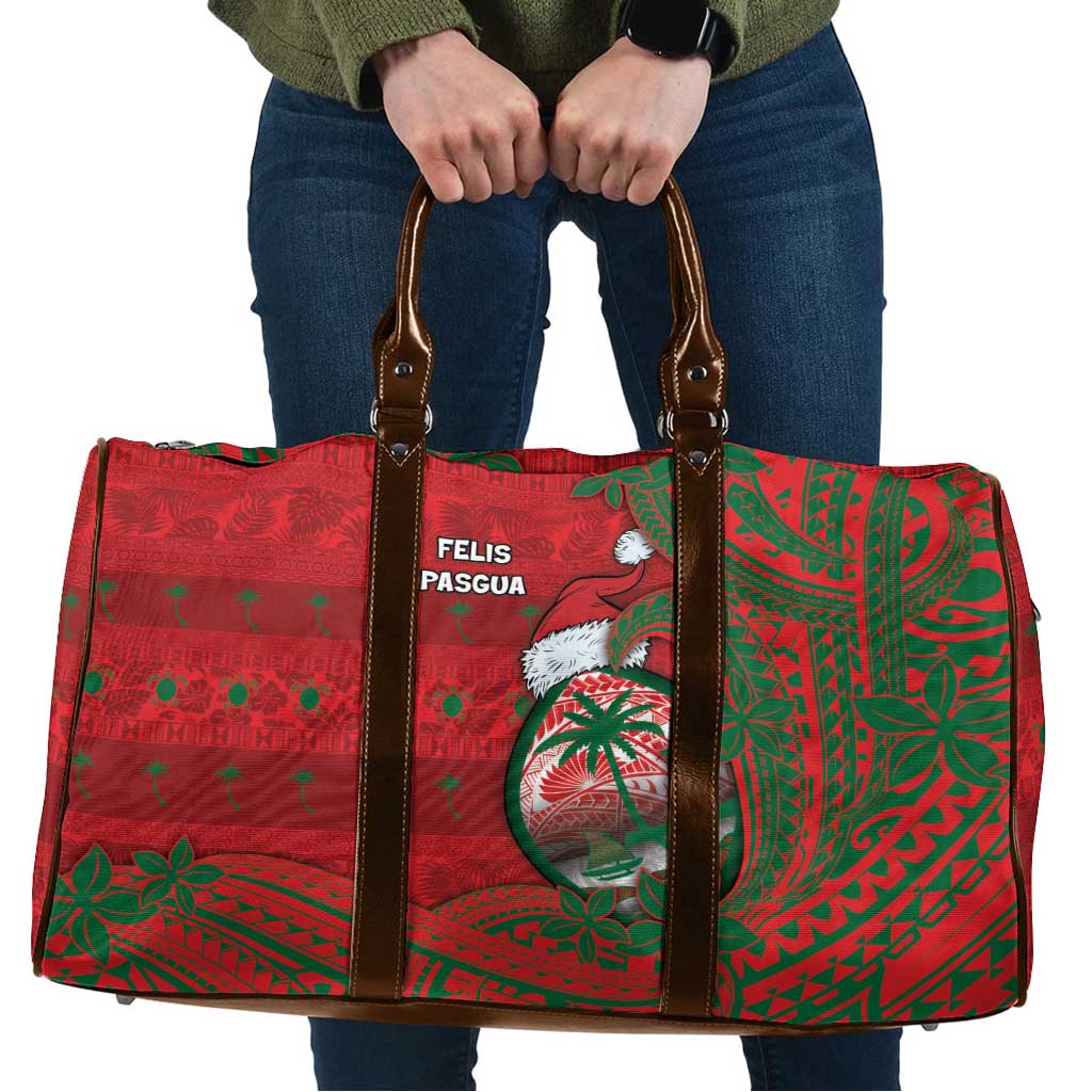 Guam Christmas Travel Bag Chamorro Seal Hat Santa Tribal Waves DT05 Red - Polynesian Pride