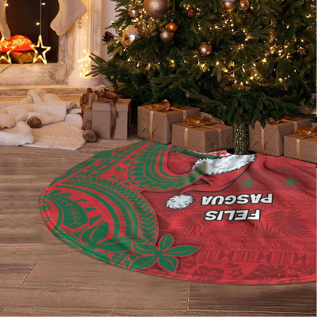Guam Christmas Tree Skirt Chamorro Seal Hat Santa Tribal Waves DT05 - Polynesian Pride