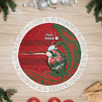 Guam Christmas Tree Skirt Chamorro Seal Hat Santa Tribal Waves DT05 Fringed Red - Polynesian Pride