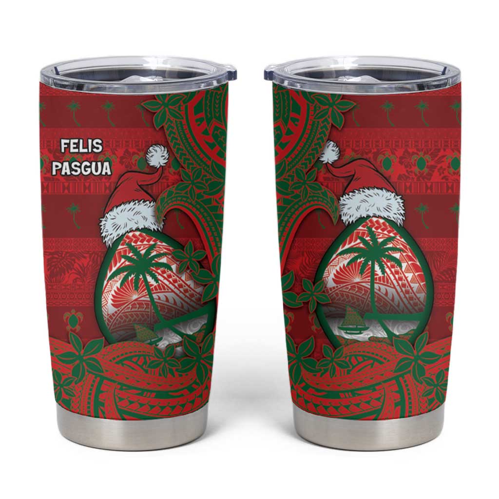 Guam Christmas Tumbler Cup Chamorro Seal Hat Santa Tribal Waves DT05 Red - Polynesian Pride