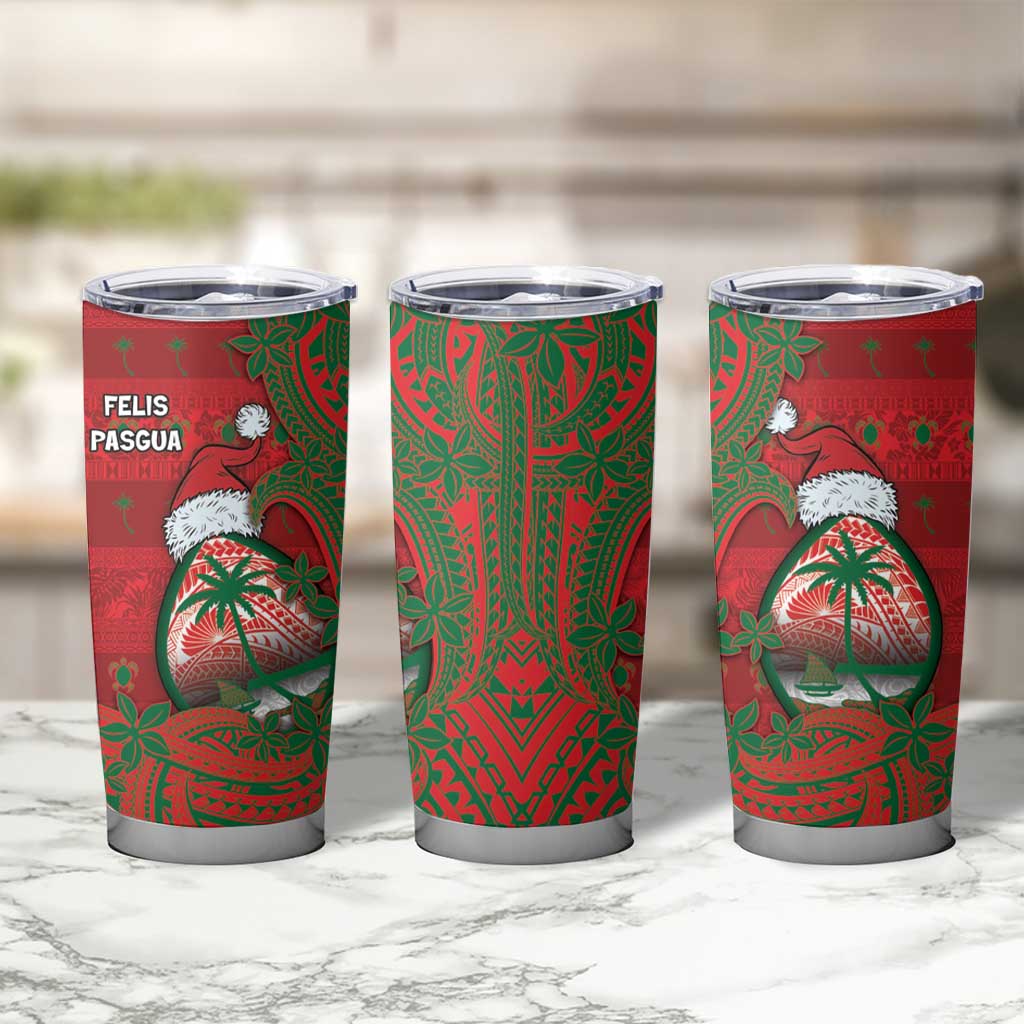 Guam Christmas Tumbler Cup Chamorro Seal Hat Santa Tribal Waves DT05 - Polynesian Pride