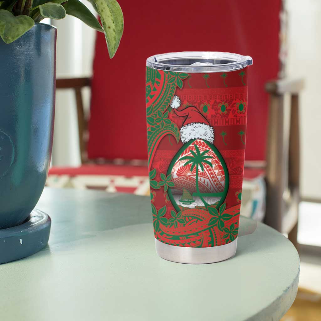 Guam Christmas Tumbler Cup Chamorro Seal Hat Santa Tribal Waves DT05 - Polynesian Pride