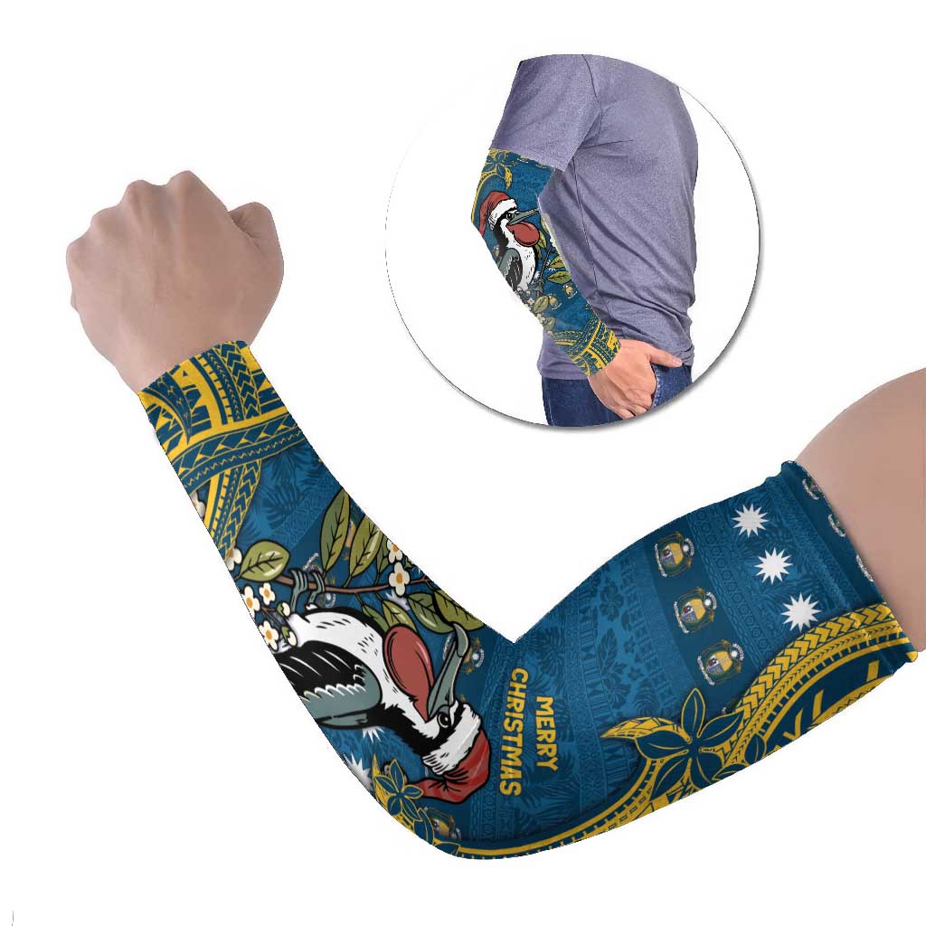 Nauru Christmas Arm Sleeves Frigatebird Bird Santa Tribal Waves DT05 Set of 2 Deep Blue - Polynesian Pride