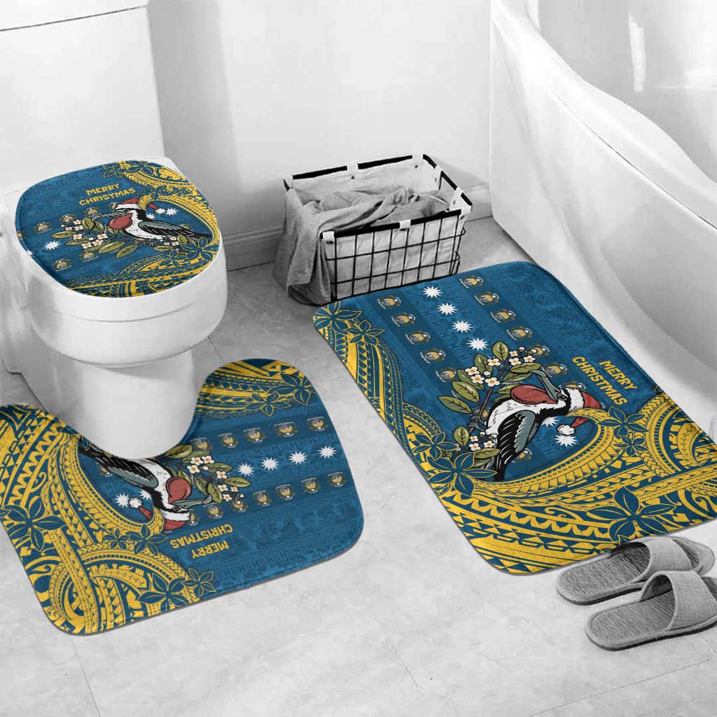 Nauru Christmas Bathroom Set Frigatebird Bird Santa Tribal Waves DT05 Mat Set Only (3 pcs) One Size Deep Blue - Polynesian Pride