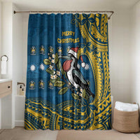 Nauru Christmas Bathroom Set Frigatebird Bird Santa Tribal Waves DT05 Shower Curtain Only Deep Blue - Polynesian Pride