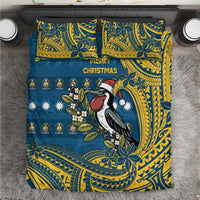 Nauru Christmas Bedding Set Frigatebird Bird Santa Tribal Waves DT05 Deep Blue - Polynesian Pride
