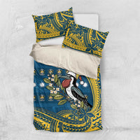Nauru Christmas Bedding Set Frigatebird Bird Santa Tribal Waves DT05 US Twin 172cm x 218cm Deep Blue - Polynesian Pride