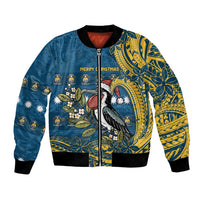 Nauru Christmas Bomber Jacket Frigatebird Bird Santa Tribal Waves DT05 Unisex Deep Blue - Polynesian Pride