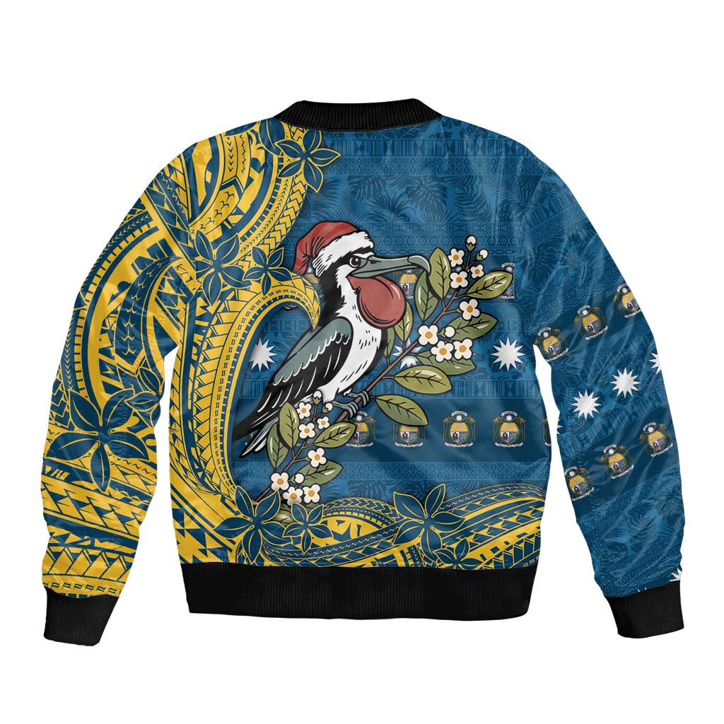 Nauru Christmas Bomber Jacket Frigatebird Bird Santa Tribal Waves DT05 - Polynesian Pride