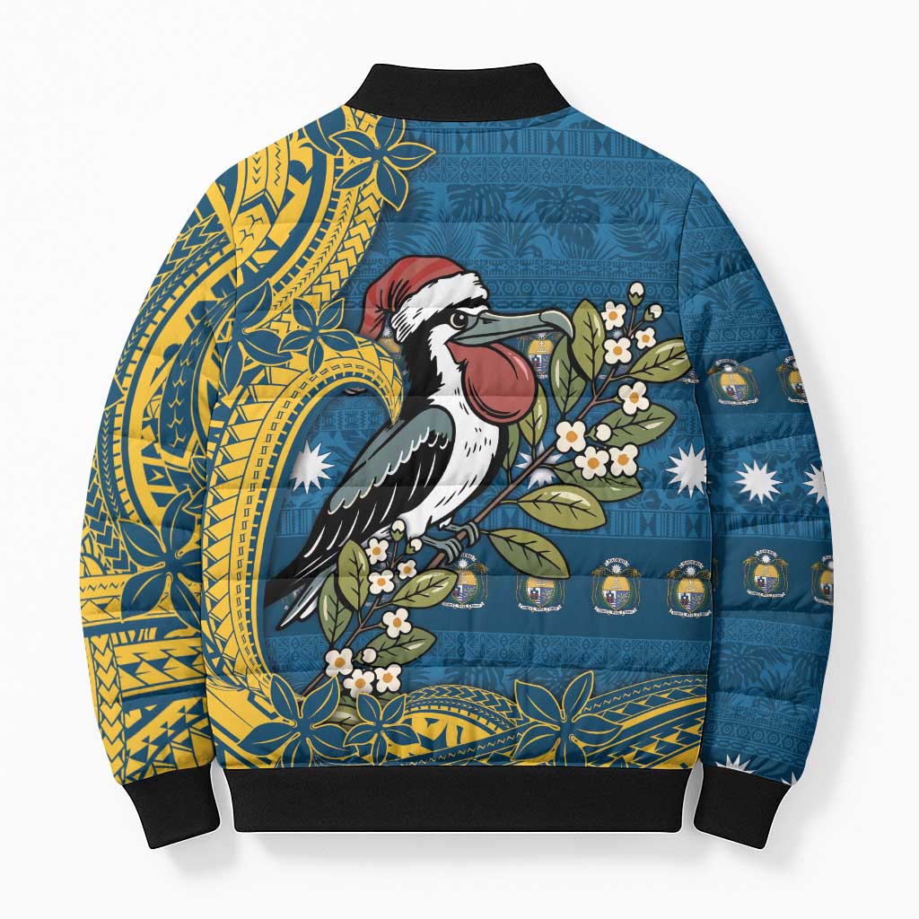 Nauru Christmas Bomber Puffer Jacket Frigatebird Bird Santa Tribal Waves DT05 - Polynesian Pride