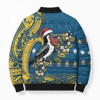 Nauru Christmas Bomber Puffer Jacket Frigatebird Bird Santa Tribal Waves DT05 - Polynesian Pride