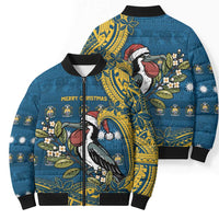 Nauru Christmas Bomber Puffer Jacket Frigatebird Bird Santa Tribal Waves DT05 - Polynesian Pride