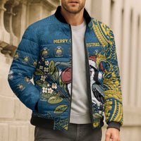 Nauru Christmas Bomber Puffer Jacket Frigatebird Bird Santa Tribal Waves DT05 - Polynesian Pride