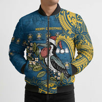 Nauru Christmas Bomber Puffer Jacket Frigatebird Bird Santa Tribal Waves DT05 - Polynesian Pride