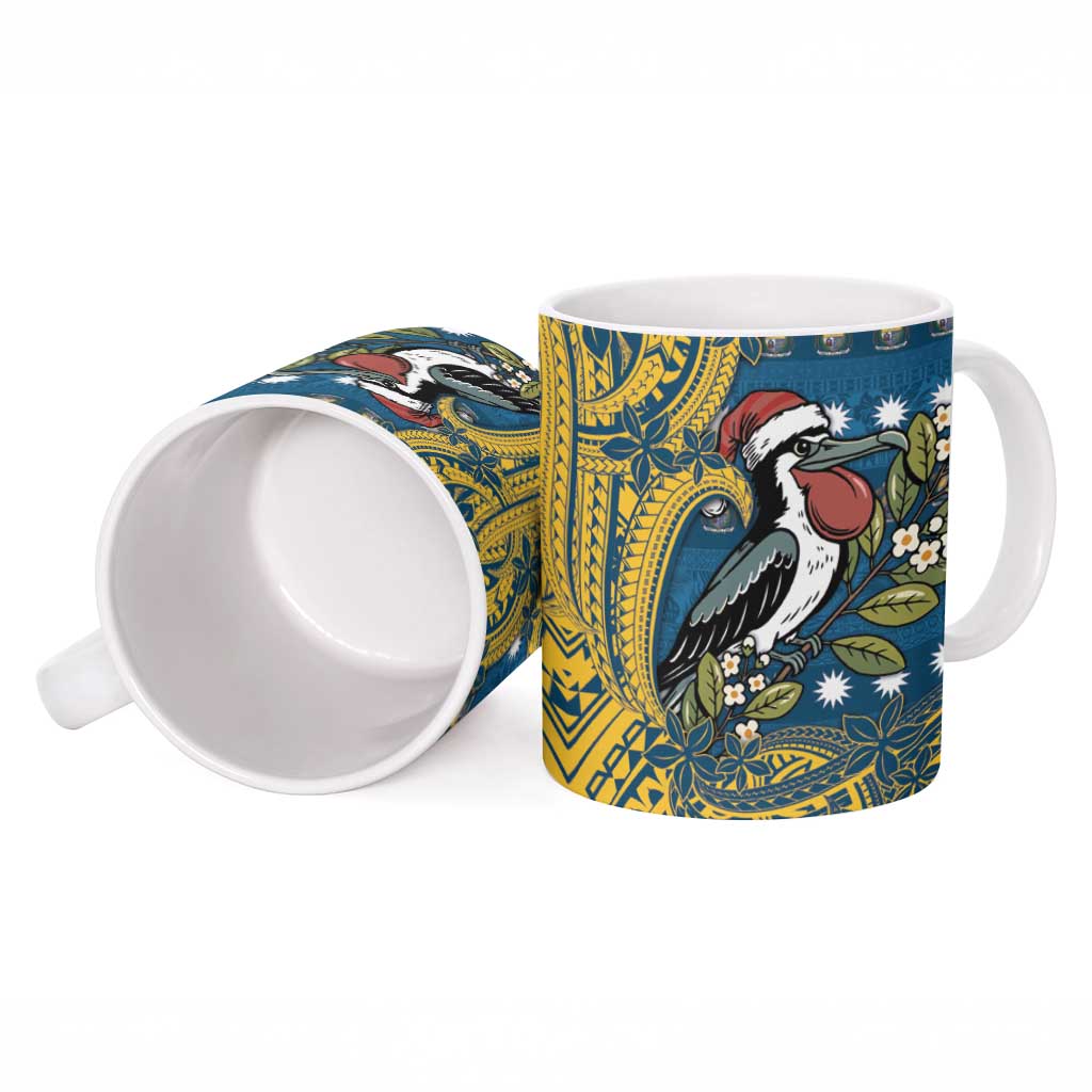 Nauru Christmas Ceramic Mug Frigatebird Bird Santa Tribal Waves DT05 - Polynesian Pride