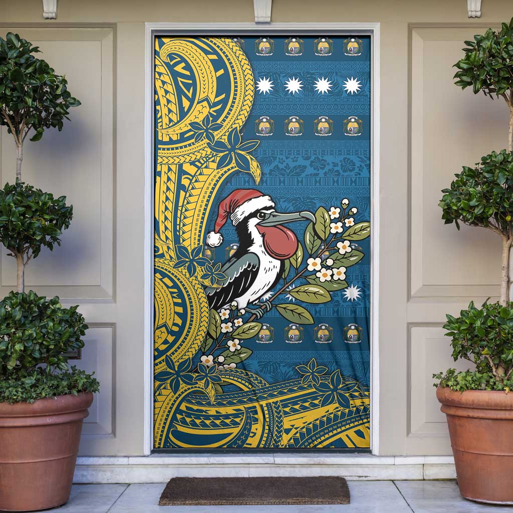 Nauru Christmas Door Cover Frigatebird Bird Santa Tribal Waves DT05 Deep Blue - Polynesian Pride