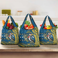 Nauru Christmas Grocery Bag Frigatebird Bird Santa Tribal Waves DT05 3-pack One Size Deep Blue - Polynesian Pride