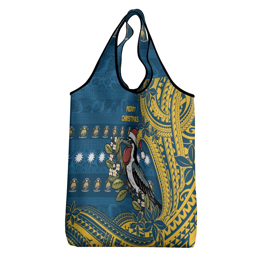 Nauru Christmas Grocery Bag Frigatebird Bird Santa Tribal Waves DT05 - Polynesian Pride