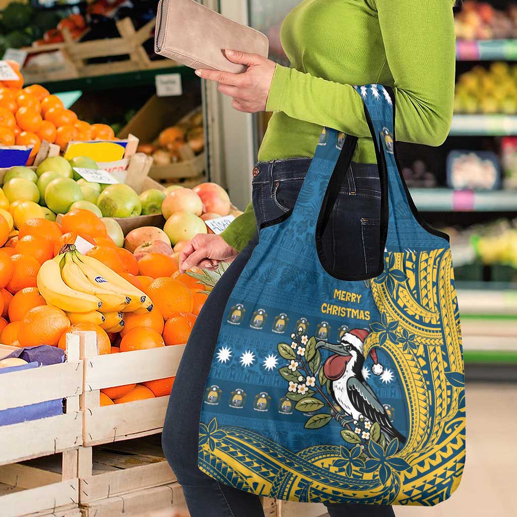 Nauru Christmas Grocery Bag Frigatebird Bird Santa Tribal Waves DT05 - Polynesian Pride