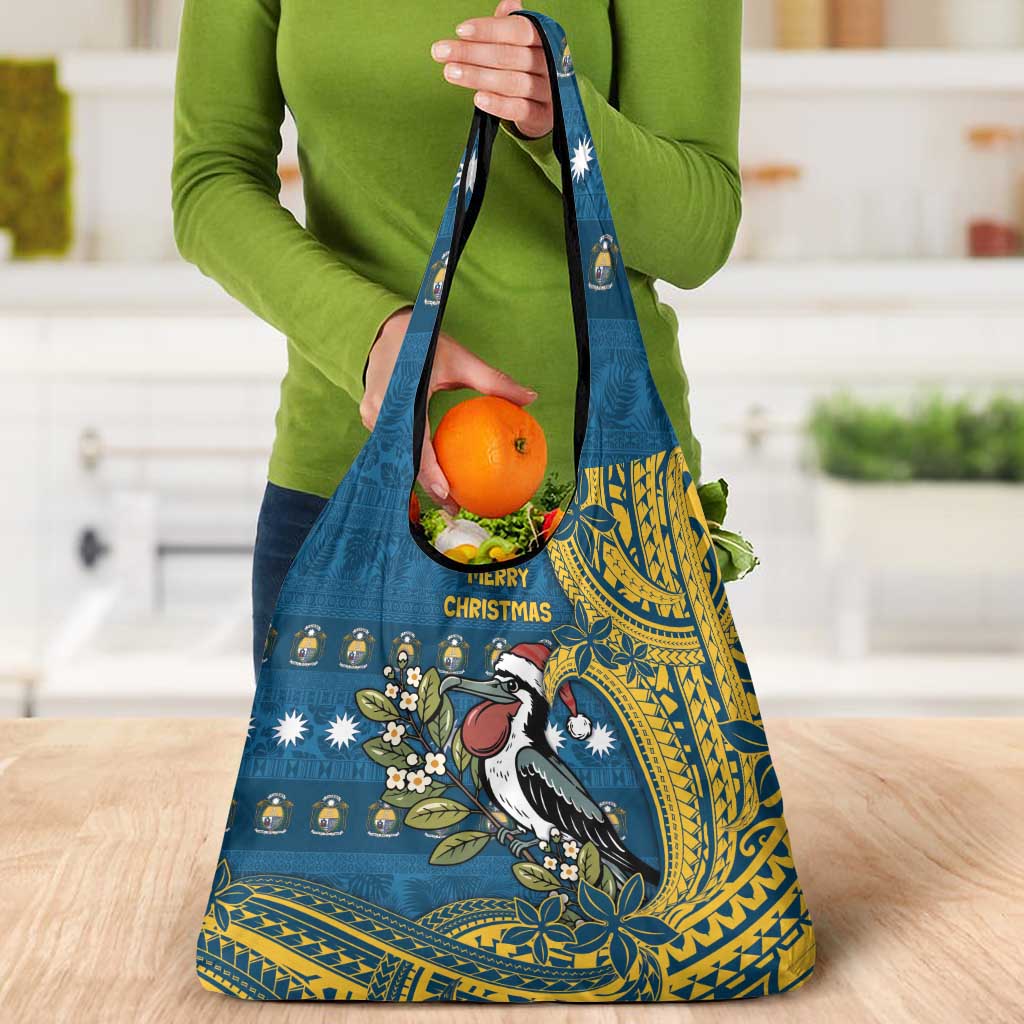 Nauru Christmas Grocery Bag Frigatebird Bird Santa Tribal Waves DT05 - Polynesian Pride