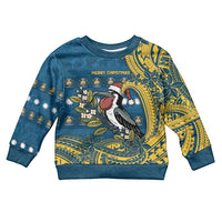 Nauru Christmas Kid Ugly Christmas Sweater Frigatebird Bird Santa Tribal Waves DT05 Kid Deep Blue - Polynesian Pride